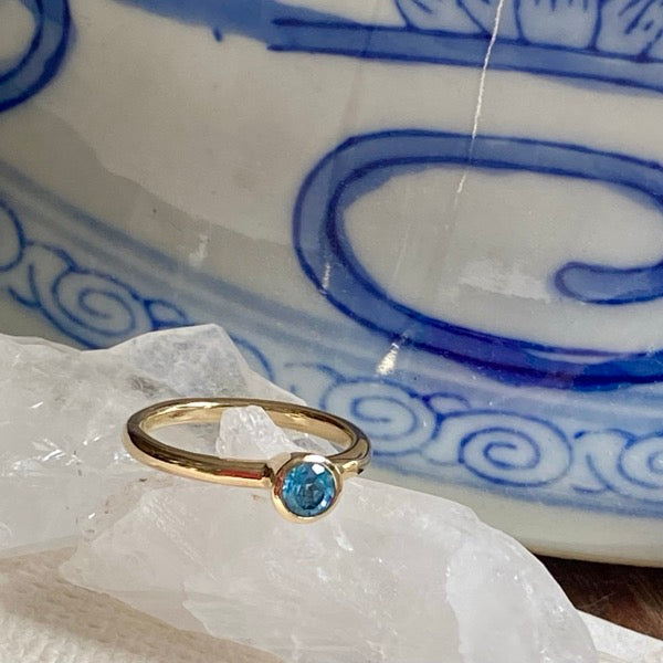 Solid Gold Blue Topaz Stacking Ring by Joy Everley