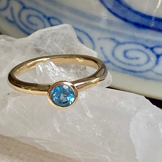 Solid Gold Blue Topaz Stacking Ring by Joy Everley