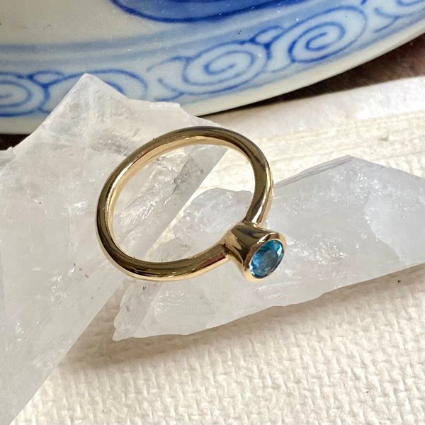 Solid Gold Blue Topaz Stacking Ring by Joy Everley