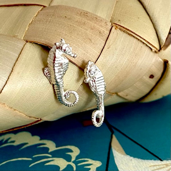 Silver Seahorse Ear Studs by Joy Everley
