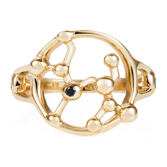 Gold star sign astrology Constellation Ring with Black Diamonds