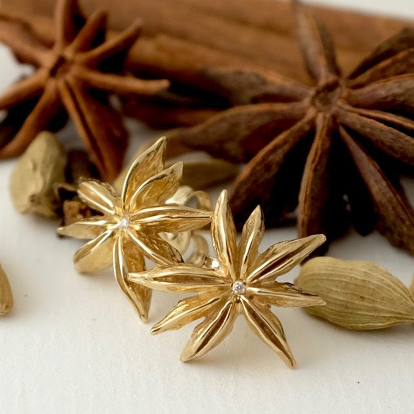 Solid Gold Star Anise Ear Studs by Joy Everley