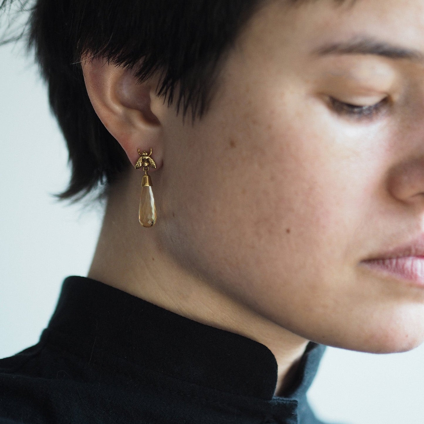 Citrine Briolette Little Fly Earrings by Yasmin Everley