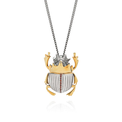 Gilded Scarab Beetle Necklace with garnets and diamond
