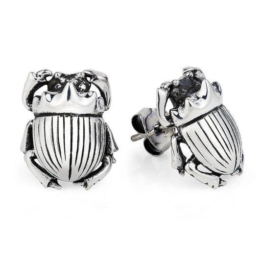 Dark Silver Little Scarab Earrings
