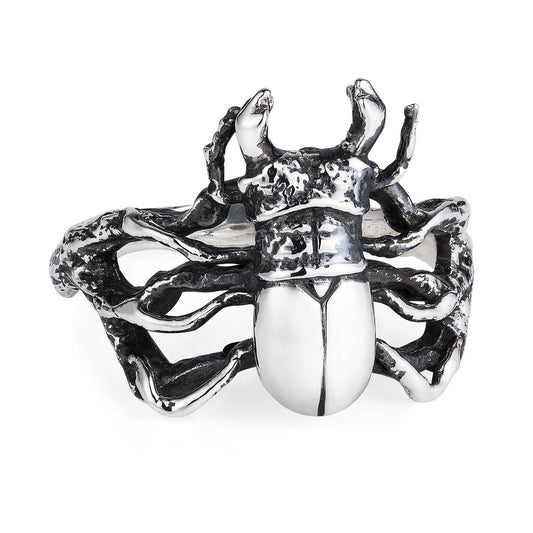 Dark Silver Little Stag Beetle Ring