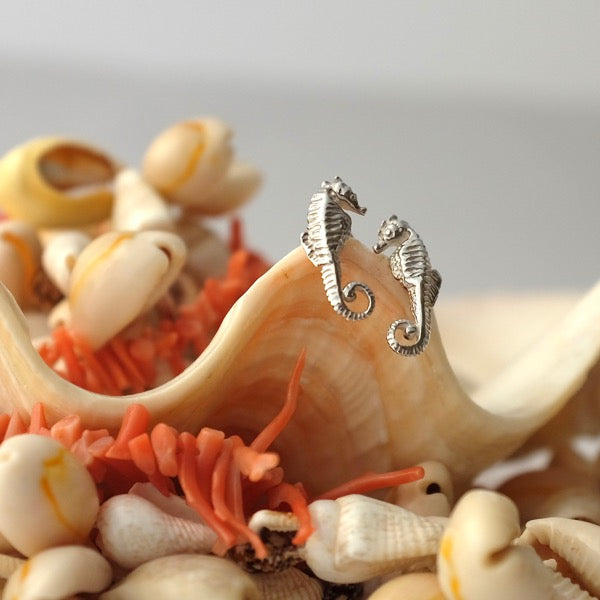 Silver Seahorse Ear Studs by Joy Everley