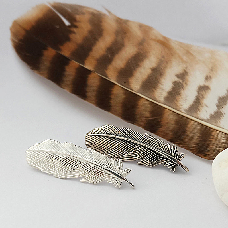 Silver and dark silver Buzzard Feather Brooch by Joy Everley