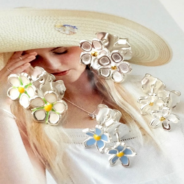 Strawberry Flower Silver Ear Studs by Joy Everley