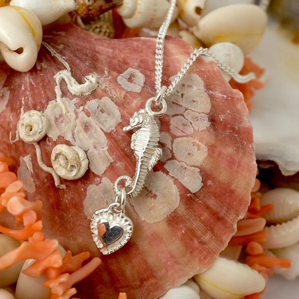 Silver seahorse & Heart Earrings by Joy Everley