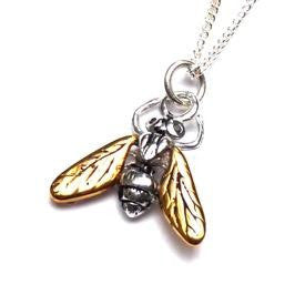 Gilded Hoverfly Necklace with Black Diamonds