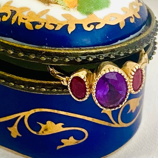 Solid Gold Baroque Amethyst & Ruby Trilogy Ring by Joy Everley