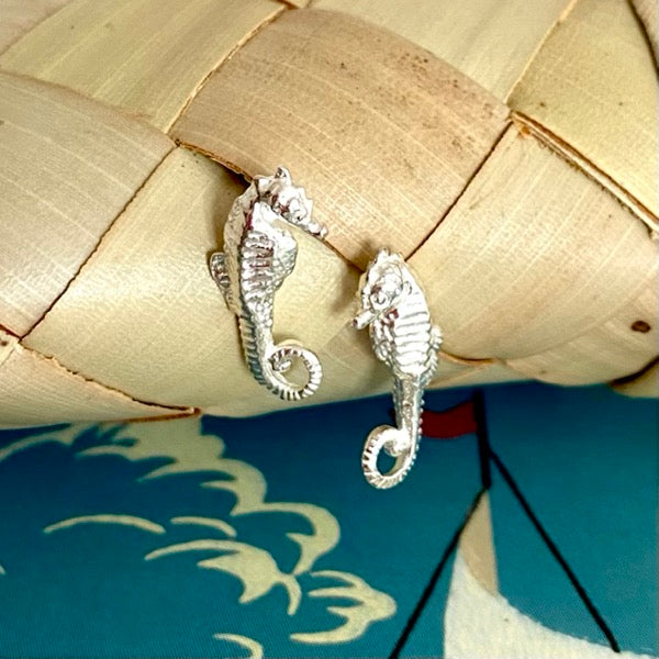 Silver Seahorse Ear Studs by Joy Everley