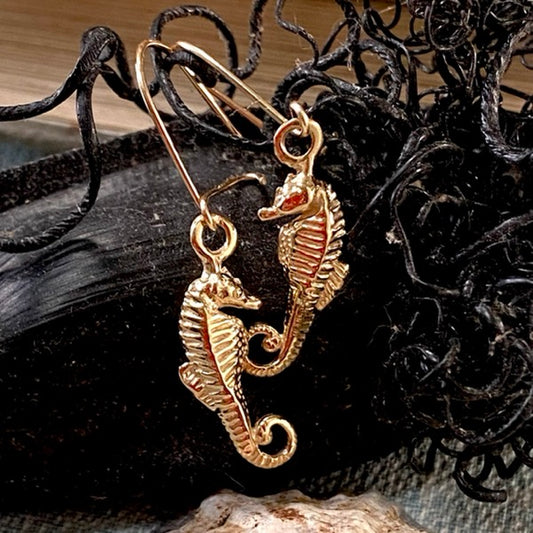 Solid Gold Seahorse Earrings by Joy Everley