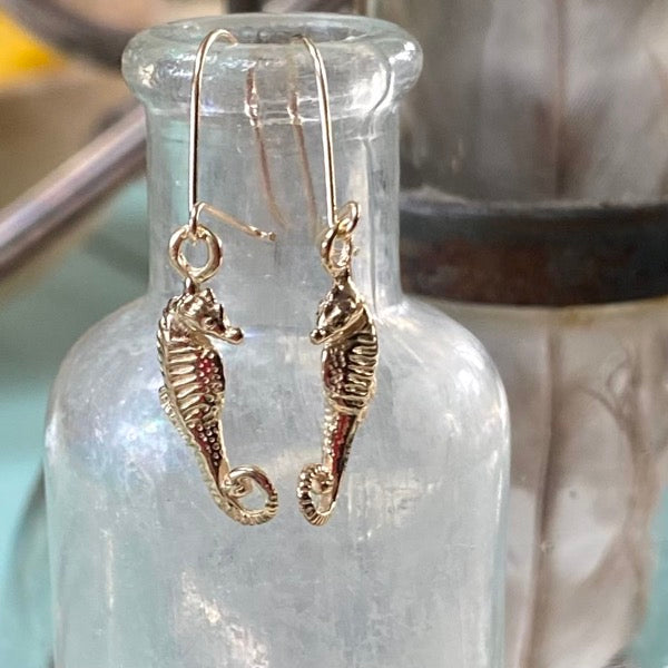 Solid Gold Seahorse Earrings by Joy Everley