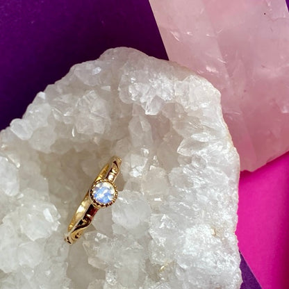 Solid Gold Baroque ring, Moonstone by Joy Everley