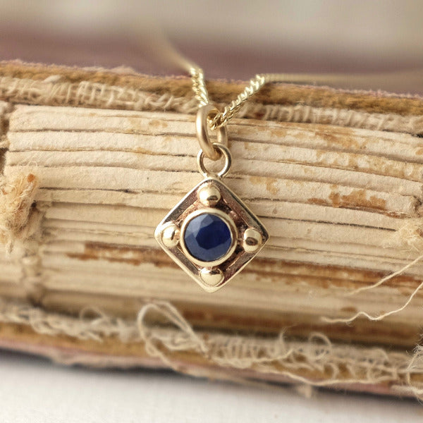 Solid Gold Vintage Style Sapphire Necklace by Joy Everley