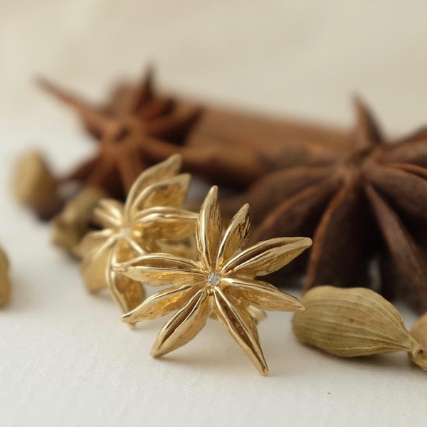 Solid Gold Star Anise Ear Studs by Joy Everley