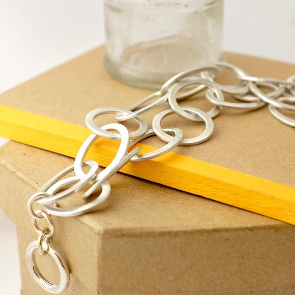 Silver Hammered Link Bracelet by Joy Everley