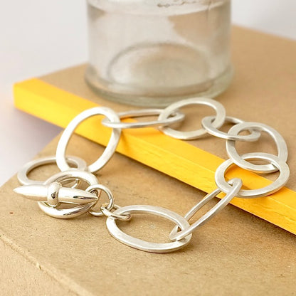 Silver Hammered Link Bracelet by Joy Everley