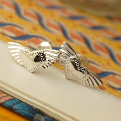 Winged Heart Silver Ear Studs by Joy Everley