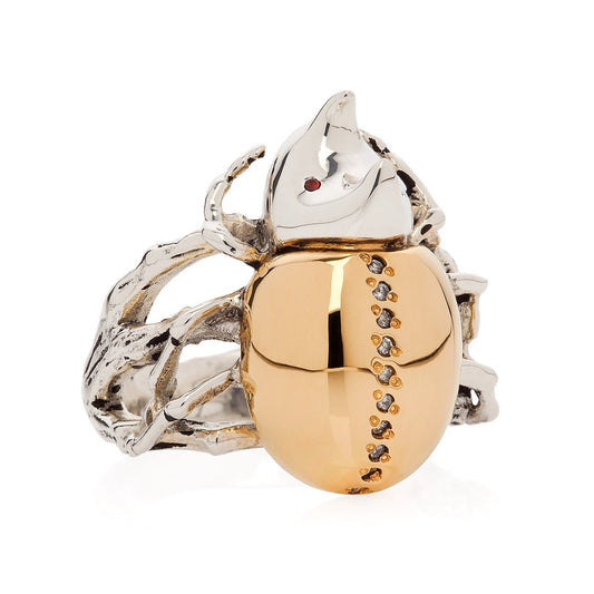 Gilded Rhino Beetle Ring - Joy Everley Fine Jewellers, London