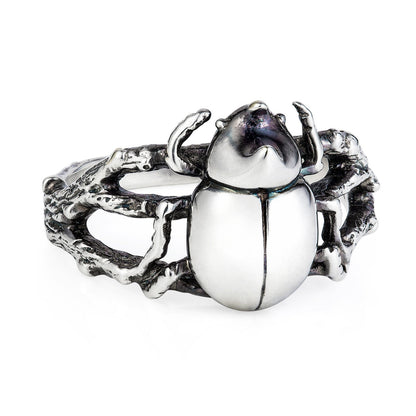 Dark Silver Little Rhino Beetle Ring