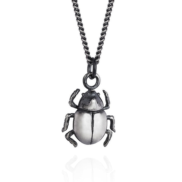 Dark Silver Little Rhino Beetle Necklace