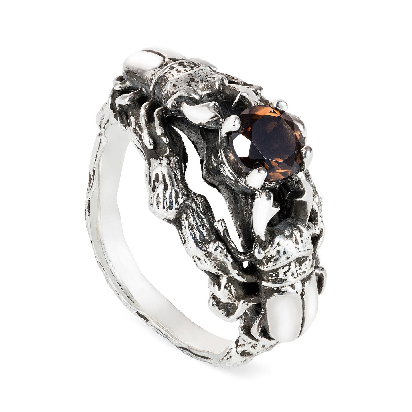 Little Stag Beetle Cocktail Ring with smokey quartz