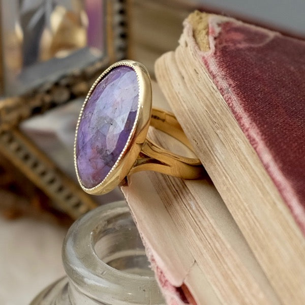 Purple Sapphire Gold Cocktail Ring by Joy Everley