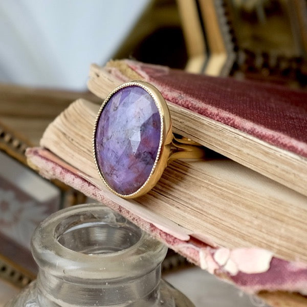 Purple Sapphire Gold Cocktail Ring by Joy Everley