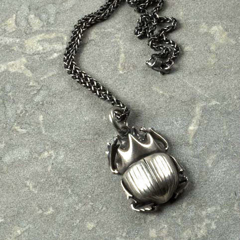 Dark Silver Scarab Beetle Necklace