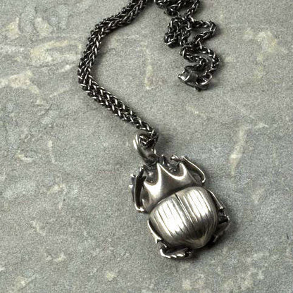 Dark Silver Scarab Beetle Necklace