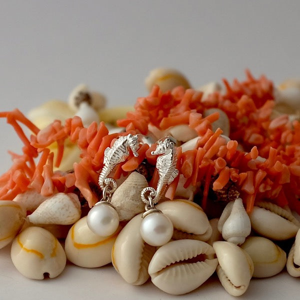 Silver Seahorse Ear Studs by Joy Everley