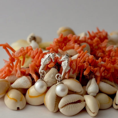Silver Seahorse Ear Studs by Joy Everley