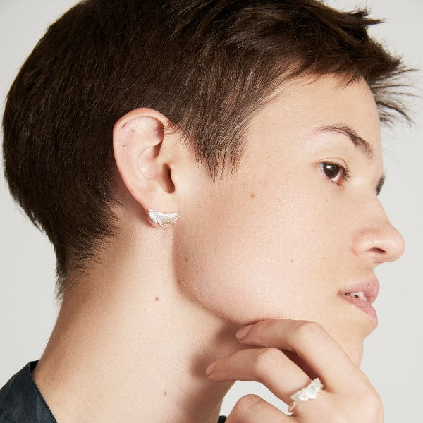 Winged Heart Silver Ear Studs by Joy Everley
