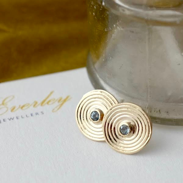 Stone Set solid Gold Spiral Ear Studs  by Joy Everley