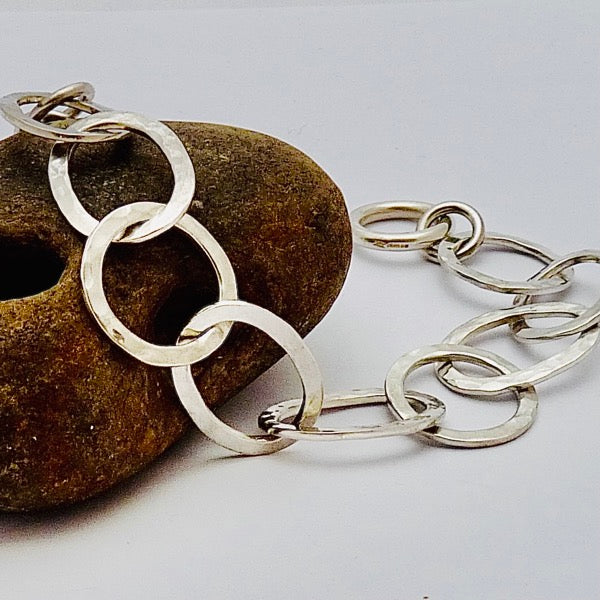 Silver Hammered Link Bracelet by Joy Everley
