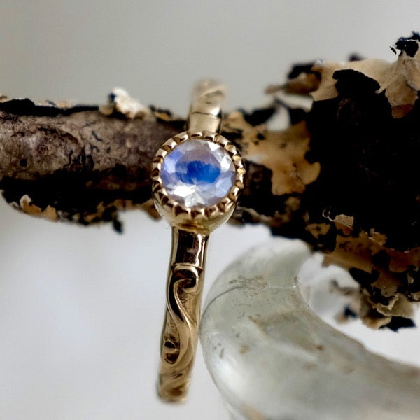 Solid Gold Baroque ring, Moonstone by Joy Everley