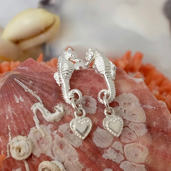Silver seahorse & Heart Earrings by Joy Everley