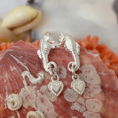 Silver seahorse & Heart Earrings by Joy Everley