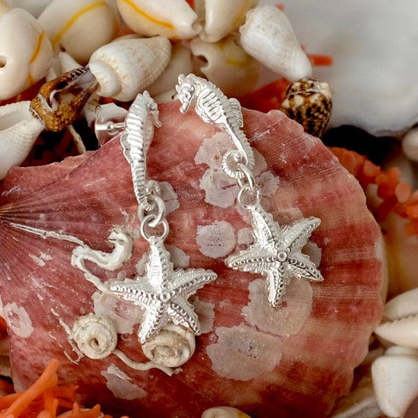 Silver Seahorse & Starfish Earrings by Joy Everley