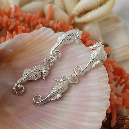 Silver Seahorse Drop Earrings by Joy Everley