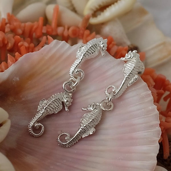 Silver Seahorse Drop Earrings by Joy Everley