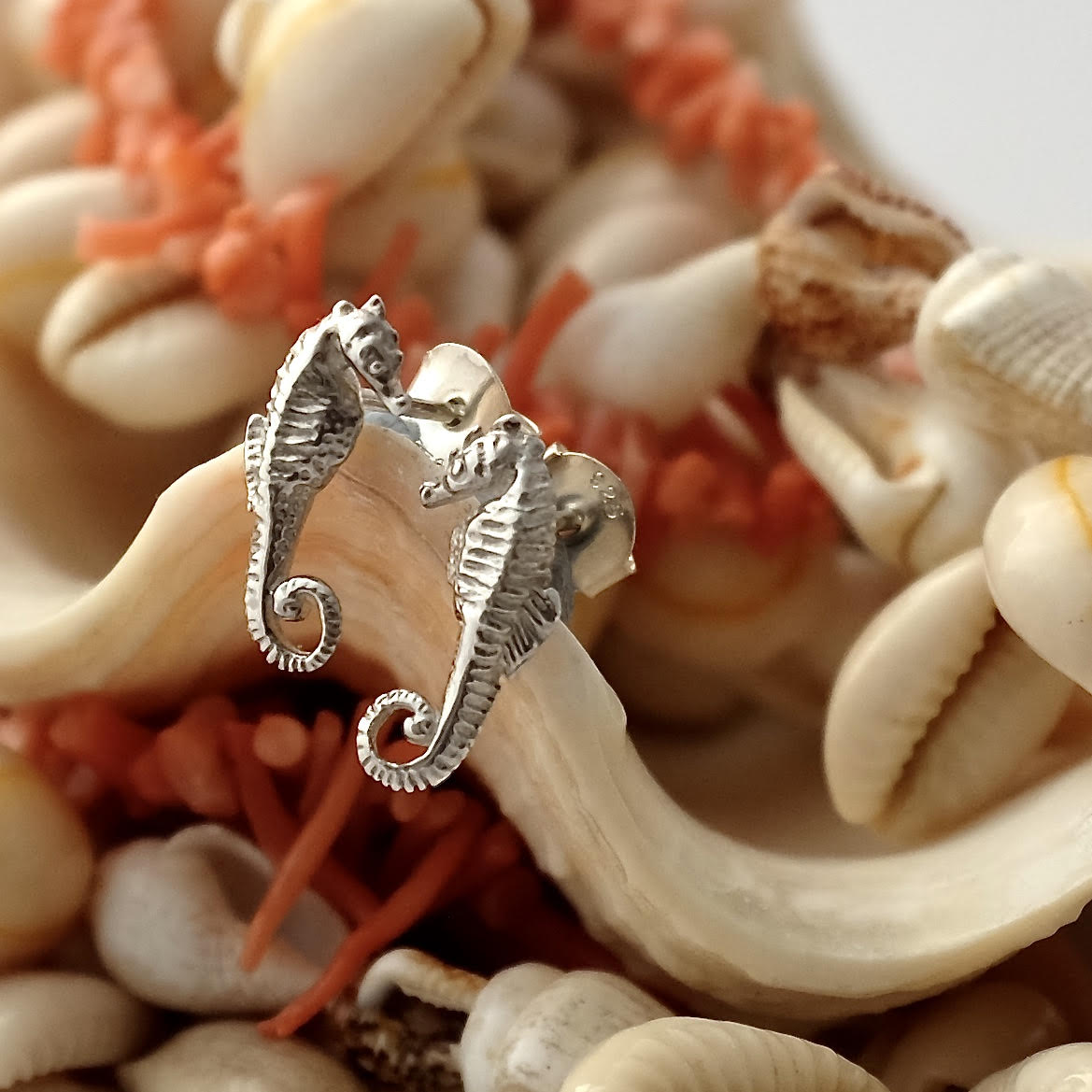 Silver Seahorse Ear Studs by Joy Everley