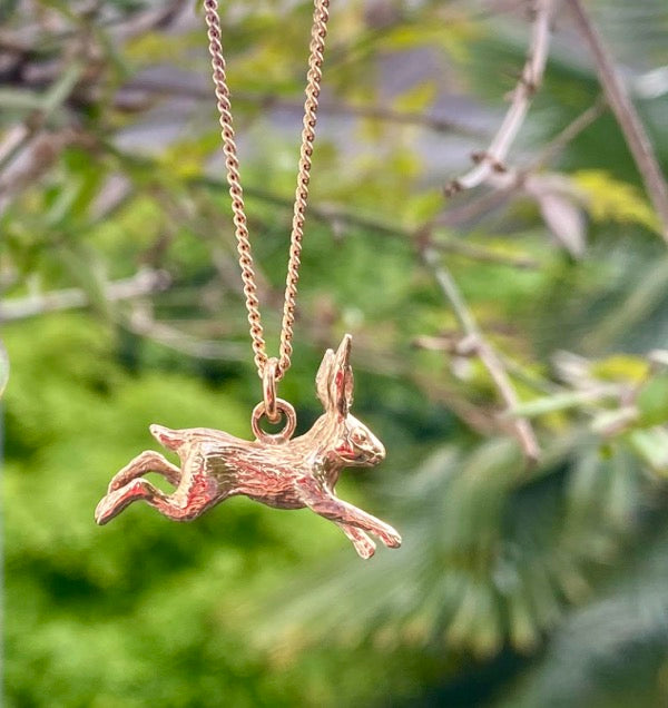 Goldhare Solid Gold Running Hare Charm and Necklace by Joy Everley - From £385 GBP