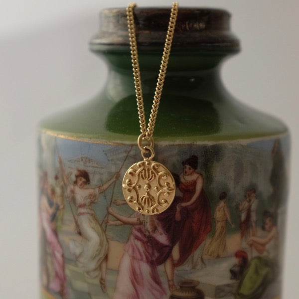 Solid Gold Baroque Disc Pendant by Joy Everley