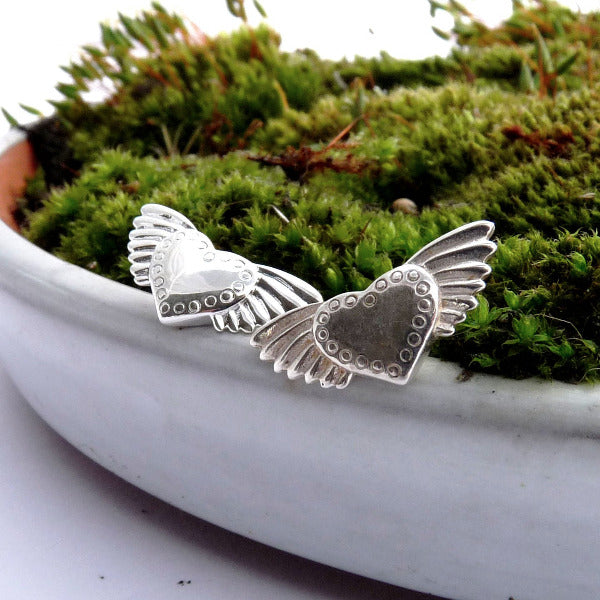 Winged Heart Ear Studs - Joy Everley Fine Jewellers, London